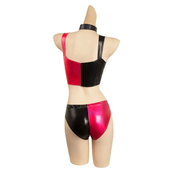 Quinzel Cosplay Costume Outfits Women Girls Bikini Top Shorts Neckband Swimsuit Outfits Halloween Carnival Party Suit