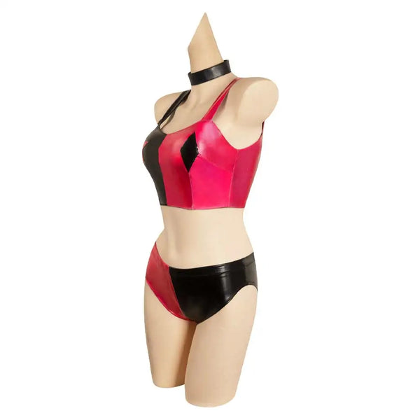 Quinzel Cosplay Costume Outfits Women Girls Bikini Top Shorts Neckband Swimsuit Outfits Halloween Carnival Party Suit