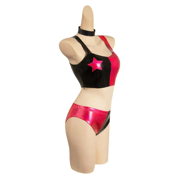 Quinzel Cosplay Costume Outfits Women Girls Bikini Top Shorts Neckband Swimsuit Outfits Halloween Carnival Party Suit