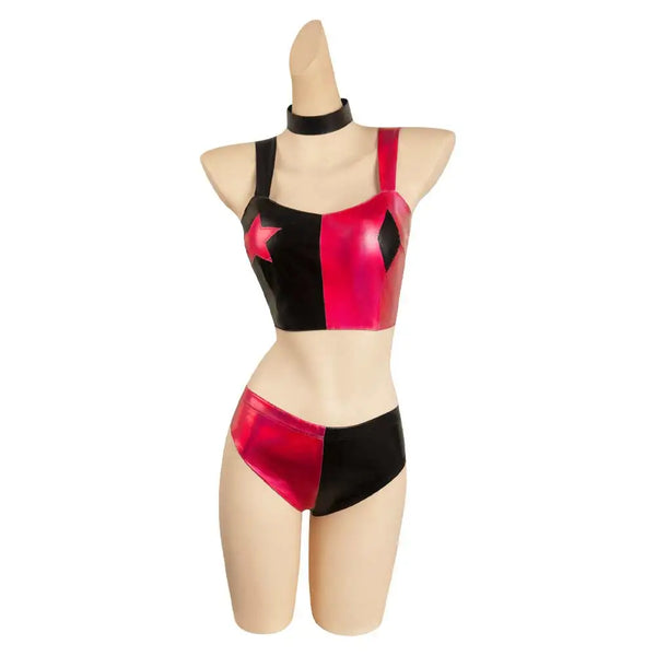 Quinzel Cosplay Costume Outfits Women Girls Bikini Top Shorts Neckband Swimsuit Outfits Halloween Carnival Party Suit