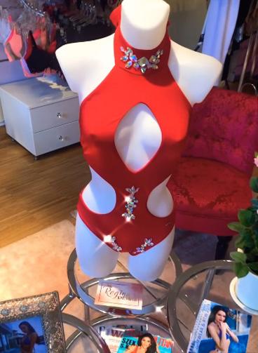 Malibu Rhinestone One Piece Luxury Swimwear Swimsuit - Red