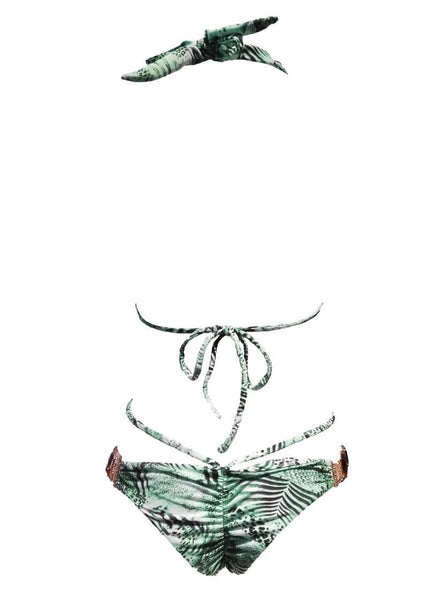 Hot Bikini Rosa Halter Top & Strappy Skimpy Bottom - Tiger Ocelot