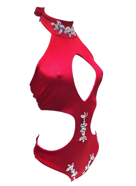 Malibu Rhinestone One Piece Luxury Swimwear Swimsuit - Red