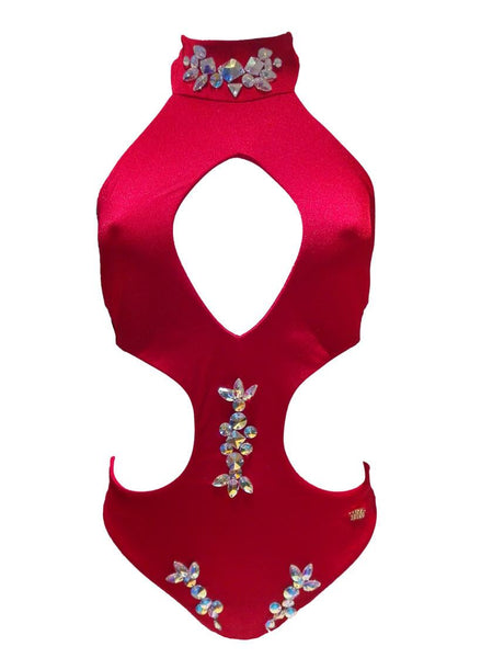 Malibu Rhinestone One Piece Luxury Swimwear Swimsuit - Red