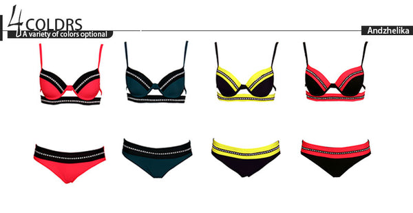 Andzhelika Women New Swimsuit Sexy Letter Bandage Patchwork Swimwear Push Up Bikini Set Brazilian Bathing Suit Monokini