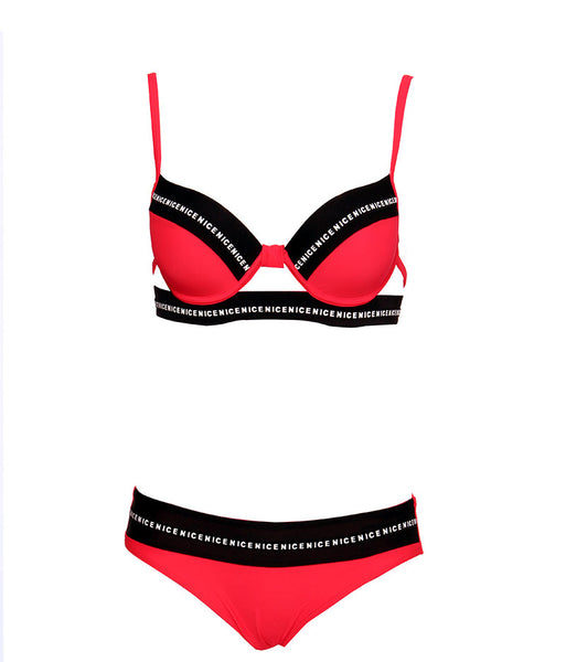 Andzhelika Women New Swimsuit Sexy Letter Bandage Patchwork Swimwear Push Up Bikini Set Brazilian Bathing Suit Monokini