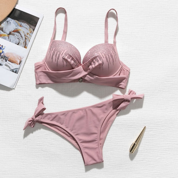 Push up White bikini set Separate bathing suit Knot swimwear women Summer new Sexy swimsuit female bikini i