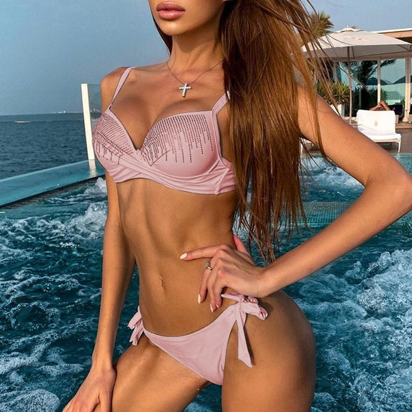 Push up White bikini set Separate bathing suit Knot swimwear women Summer new Sexy swimsuit female bikini i