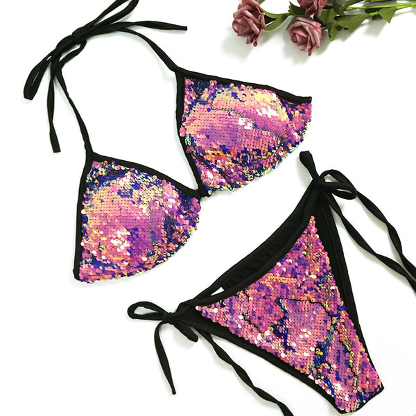 Hecatal 2022 Sexy Bathing Suits Two Piece Women Swimsuit Triangle Bling Glitter Sequin BIKINI