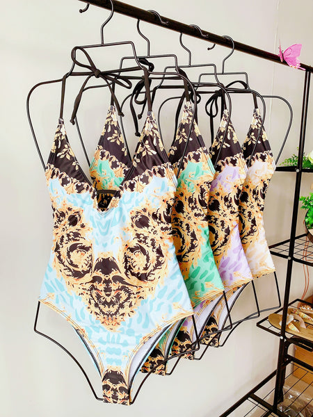 New Sexy  1 Piece Swimsuit Women Flower Print Bathing Suits Vintage Swimwear Summer Bandage Beach Wear Swim Suit Plus Size S-XL