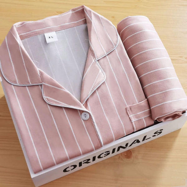 Women's Pajamas New Autumn Spring Long Sleeve Sleepwear Set Striped cartoon pyjama Woman Home Nightwear Set Cardigan Plus Size