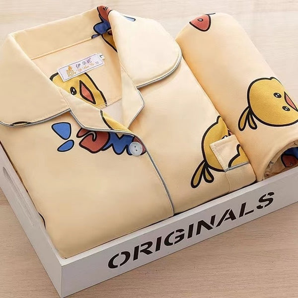 Women's Pajamas New Autumn Spring Long Sleeve Sleepwear Set Striped cartoon pyjama Woman Home Nightwear Set Cardigan Plus Size