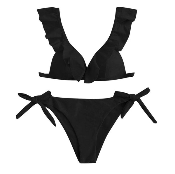 Women Bikini Set Ruffled Bandage Cross Padded Halter Swimwear  Bikini 2022 bathing suit women Swimsuit Beachwear