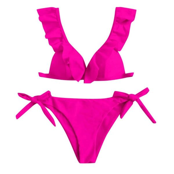 Women Bikini Set Ruffled Bandage Cross Padded Halter Swimwear  Bikini 2022 bathing suit women Swimsuit Beachwear