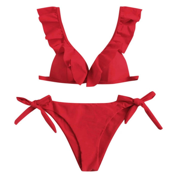 Women Bikini Set Ruffled Bandage Cross Padded Halter Swimwear  Bikini 2022 bathing suit women Swimsuit Beachwear