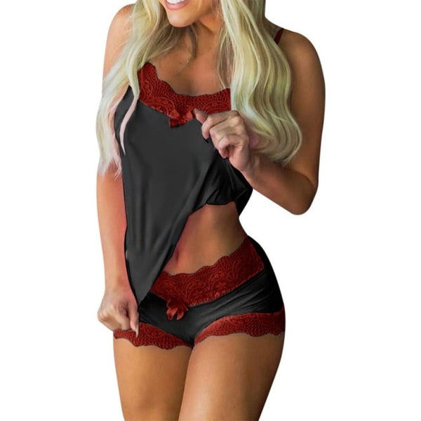 Super Comfy Women's Silk Pajamas Pajama Set 2 Piece Lace Underwear Summer Pajama Shorts Breve Sexy Sleepwear Bowknot Outfit Ladies