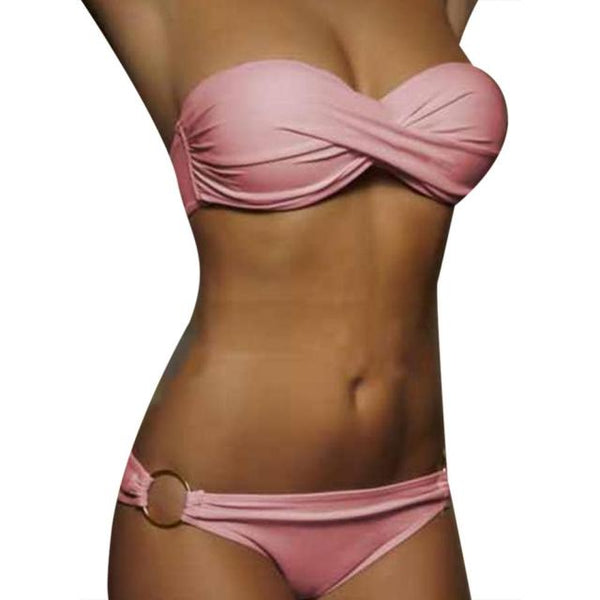 Women Cross Pleated Bra Metal Ring Briefs Summer Bikini Set Two-piece Swimsuit Women's Swimsuits 2021 Sexy Swimwear Female Swimm