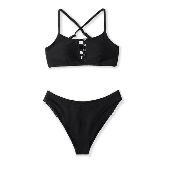 CUPSHE Black Cutout Low Waist Bikini Sets Swimsuit For Women Sexy Tank Two Pieces Swimwear Biquini 2022 New Beach Bathing Suit