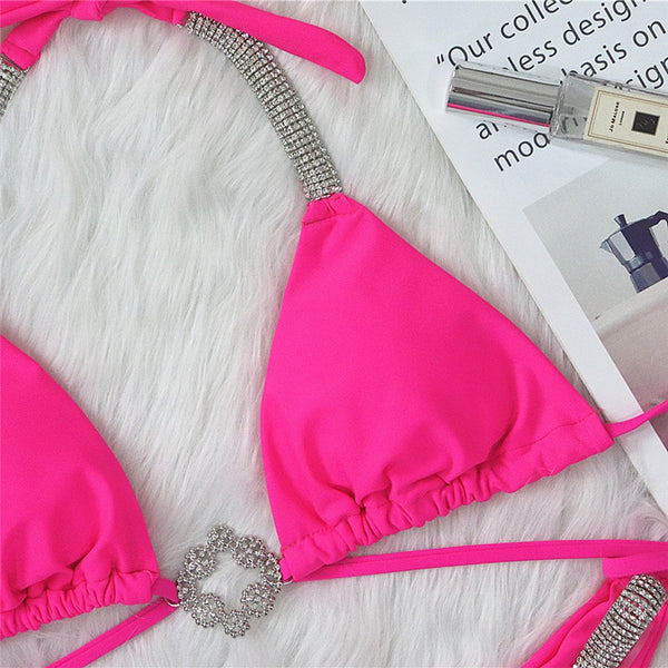 2021 Sexy diamond halter push up bikini set Triangle micro swimsuit women High cut swimwear String bathing suit Hollow beachwear