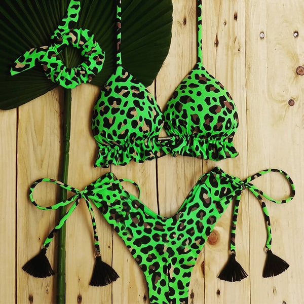 Rinabe Print Bikini Women's Swimsuit Sexy High Cut Swimwear Neon Lace Up Bathing Suit Brazilian Bikini Set Beachwear