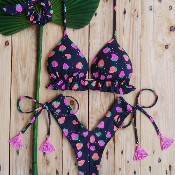 Rinabe Print Bikini Women's Swimsuit Sexy High Cut Swimwear Neon Lace Up Bathing Suit Brazilian Bikini Set Beachwear