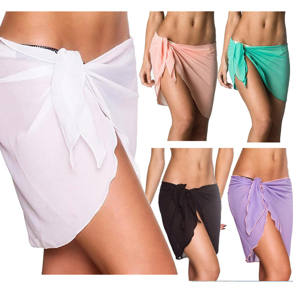 Women Beach Bikini Cover Up Solid Color Pareo Chiffon Wrap Skirt Sarong Scarf Beachwear Bathing Suit Beachwear Swimsuits