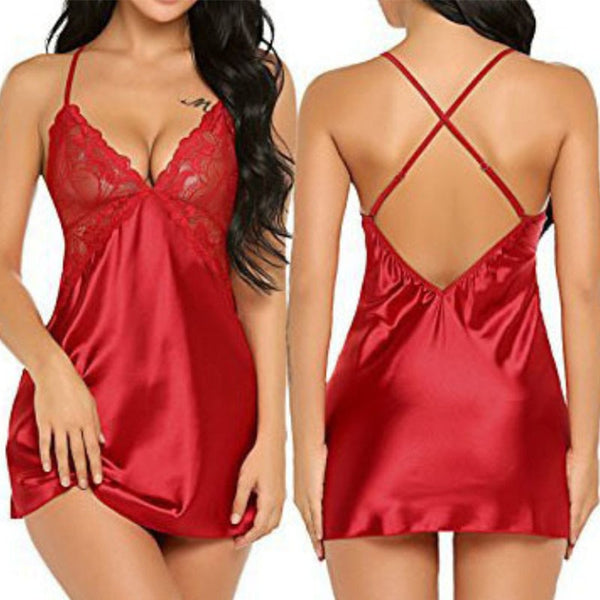 1 Pc Sexy Women Lace Silky Soft Shiny Satin Chemise Nightdress Nighty Nightwear Sexy Lace Pajamas Lingeries New