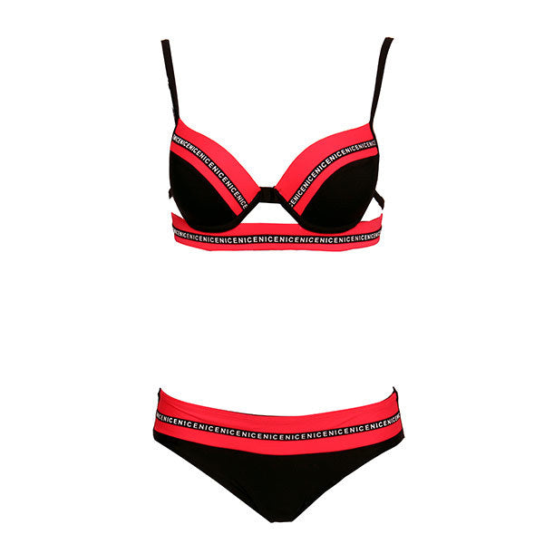 Andzhelika Women New Swimsuit Sexy Letter Bandage Patchwork Swimwear Push Up Bikini Set Brazilian Bathing Suit Monokini