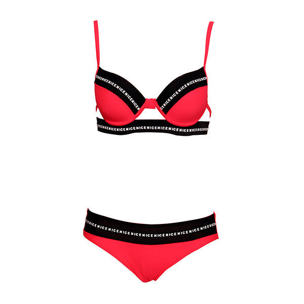 Andzhelika Women New Swimsuit Sexy Letter Bandage Patchwork Swimwear Push Up Bikini Set Brazilian Bathing Suit Monokini