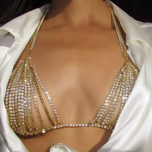 StoneFans Crystal Bra Jewelry Women Charming Wholesale Rhinestone lingerie Body Chain for Party Beach Swim Festival jewellery