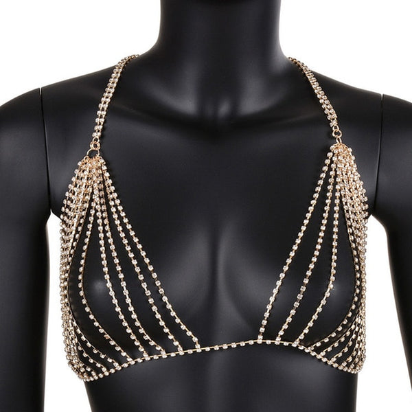 StoneFans Crystal Bra Jewelry Women Charming Wholesale Rhinestone lingerie Body Chain for Party Beach Swim Festival jewellery