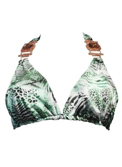 Hot Bikini Rosa Halter Top & Strappy Skimpy Bottom - Tiger Ocelot